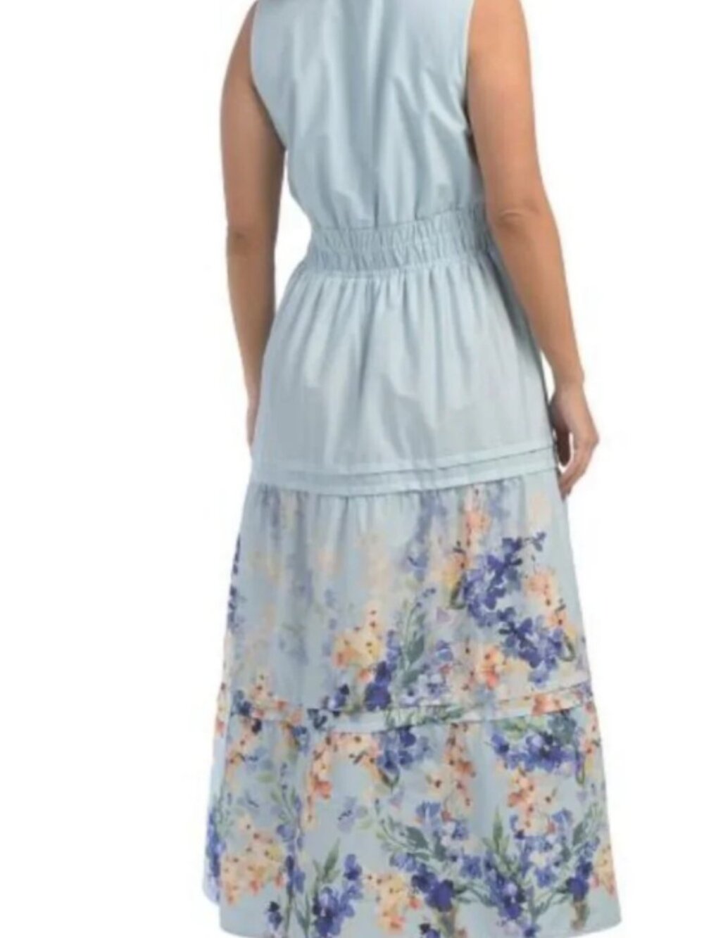 Like New Women's Sz S Rachel Zoe Light Blue Floral Tiered Maxi Dress - Picture 2 of 8